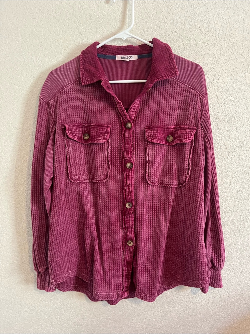 Briggs Women’s Waffle Thermal Knit Long Sleeve Button Down Shirt